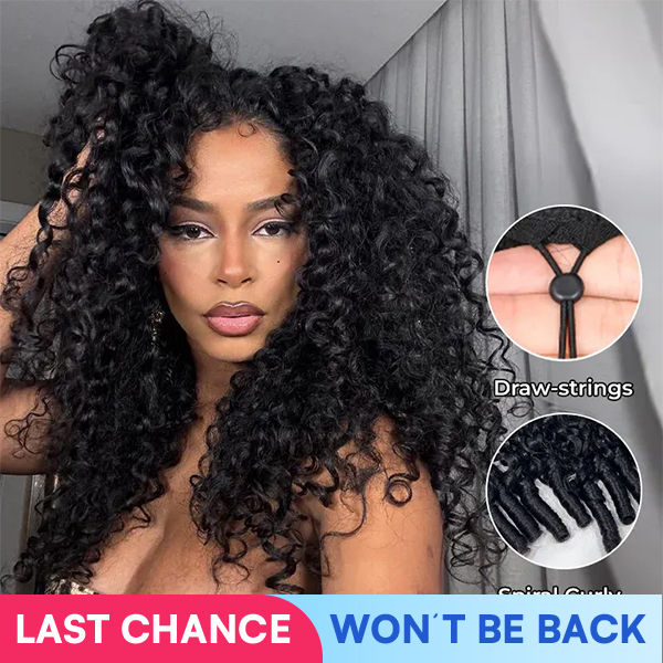 [16Inch= $88] OhMyPretty Burmese Curly Wear Go Half Wig Invisi Draw Strings Glueless Wig for Beginners Human Hair