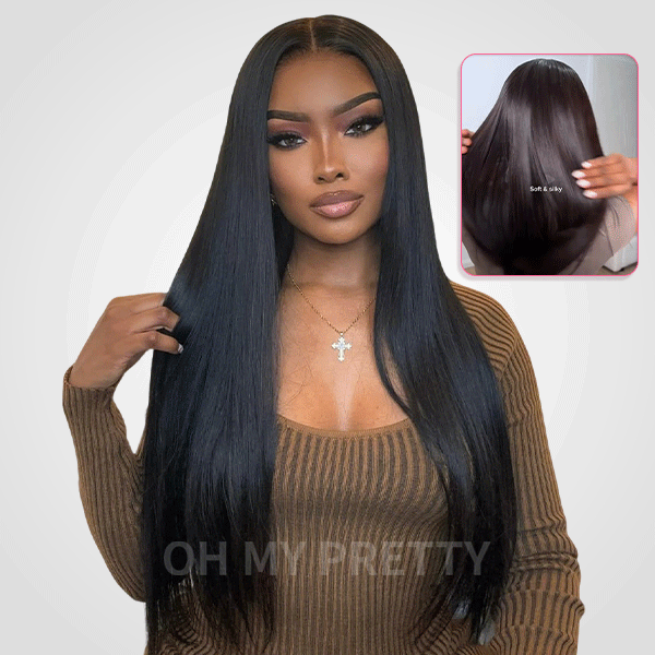 OhMyPretty Wear Go Glueless 9x6 Lace Straight Wig M Cap Super Natural Hairline Silky Human Hair  Mini Knots Pre plucked &Pre Bleached & Pre Cut