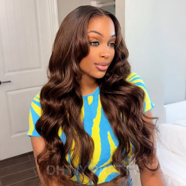 Face-Framing Layers #4 Dark Brown Colored Body Wave Wear Go Wig 6x4 Lace Closure 180% Glueless Color Wig