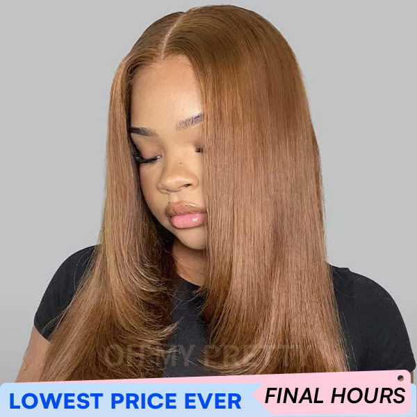 OhMyPretty Glueless Layered Cut Chestnut Brown Straight Wear Go 6x4 Lace Wigs Pre-Plucked Hairline Pre-Cut Lace Tiny Knots