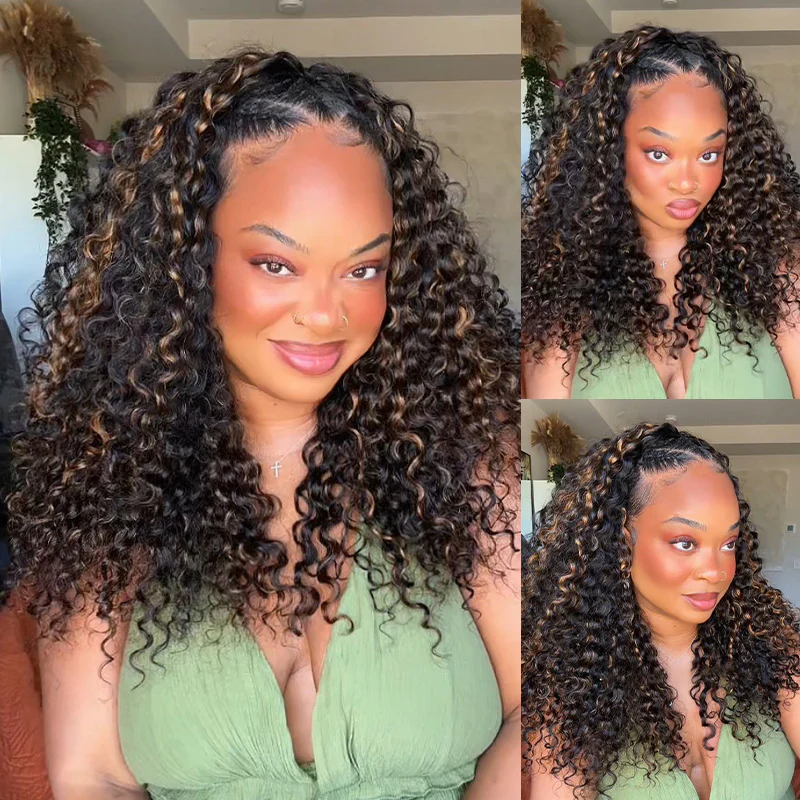 OhMyPretty Highlight Wear Go Half Wig 3 IN 1 Water Wave Flip Over Wig For Beginner Invisible Hairline