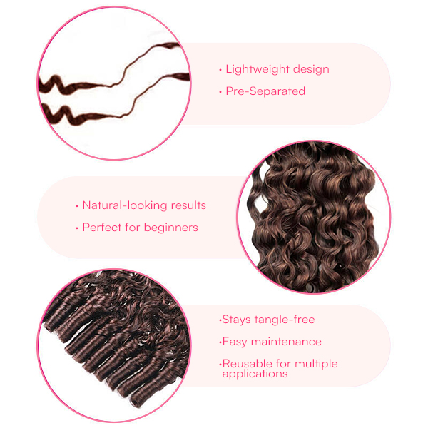 Chocolate Brown #4 Burmese Curly Color Crochet Hair Extension Pre-Separated Miracle Knots 100% Human Hair 