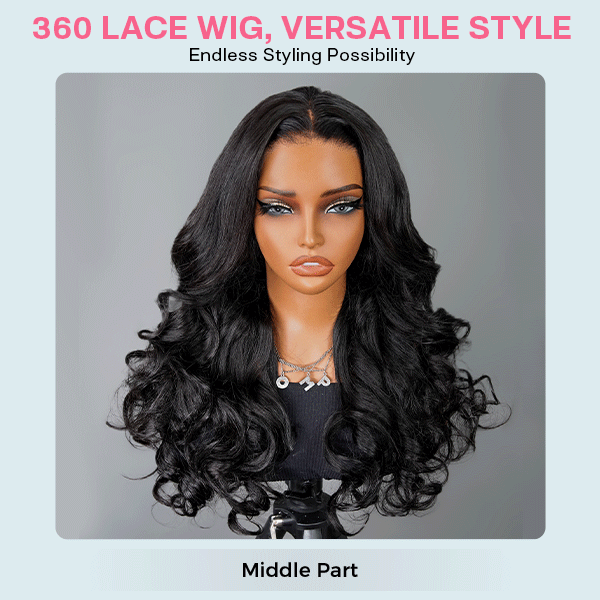 OMpretty 360 Body Wave Invisi Draw Strings Wear Go Glueless Pre-Bleached And Pre-Cut Lace Human Hair Wig