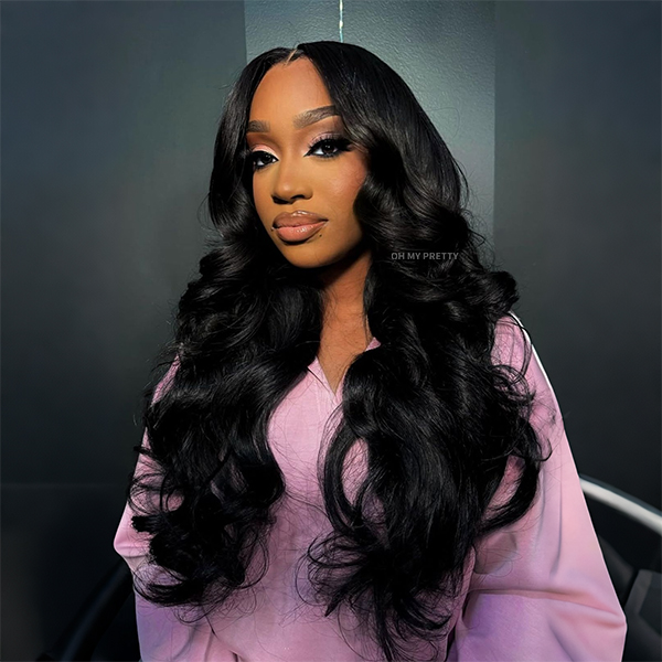 OhMyPretty Bleach Knots Glueless Body Wave Wear Go 7x5 Lace Wig With Pre-plucked Edges Pre-Cut Zig Zag Lace Invisible Knots