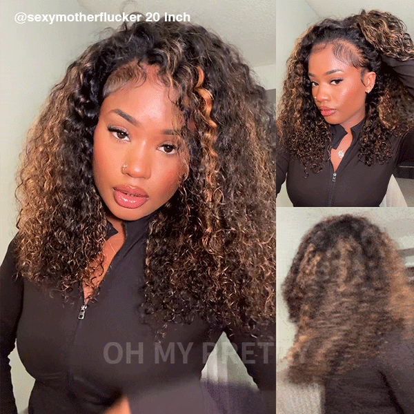 OhMyPretty Wear Go Half Wig 3 IN 1 Water Wave Flip Over Wig Invisible Hairline Draw-strings For Beginner