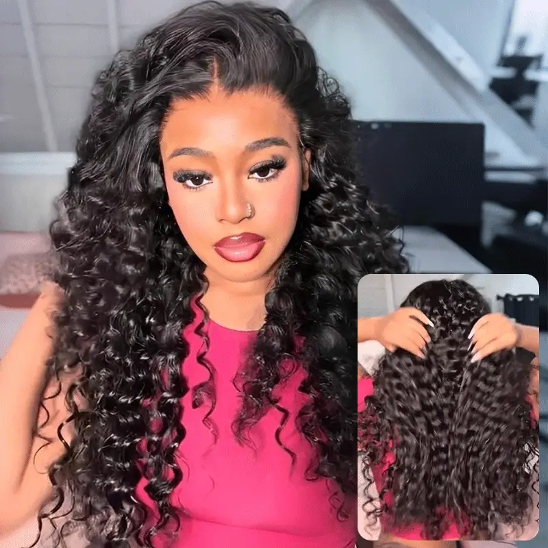 New In Loose Curly M-Cap 9x6 Wear Go Wig Pre-Bleached Knots Loose Deep Glueless Wig