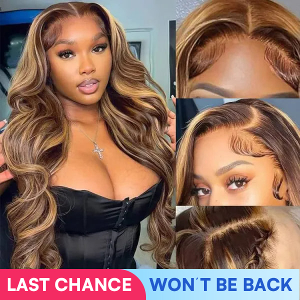OhMyPretty Wear Go Glueless Highlight Brown Body Wave 7x5 Lace Wig With Pre-plucked Hairline Tiny Knots Pre-Cut Zig Zag Lace
