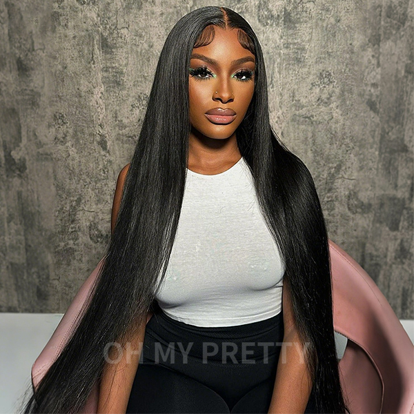 OhMyPretty Straight 13x4 HD Lace Front Wig Prebleached Knots With Pre-plucked Edges