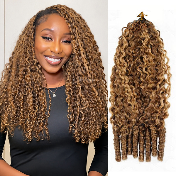 Highlight Burmese Curly Crochet Human Hair for Boho Braids Plush Texture Time-Saving Pre-Separated Tangle Free