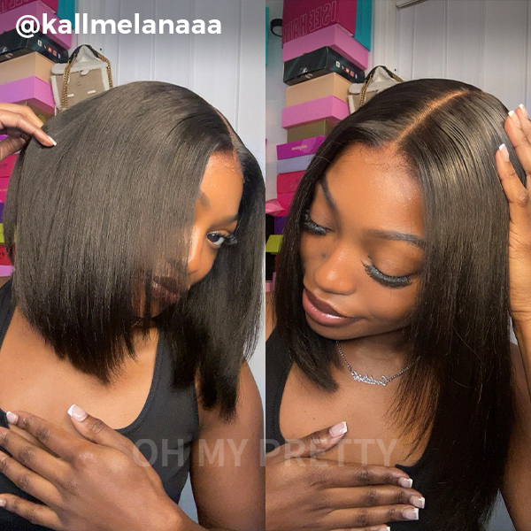 180 density yaki straight layered bob wig t part wig