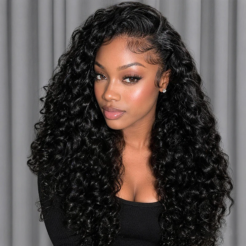 OhMyPretty Wear Go Half Wig 3 IN 1 Indian Curly Flip Over Wig Invisible Hairline Draw-strings For Beginner Beach Curly Wig