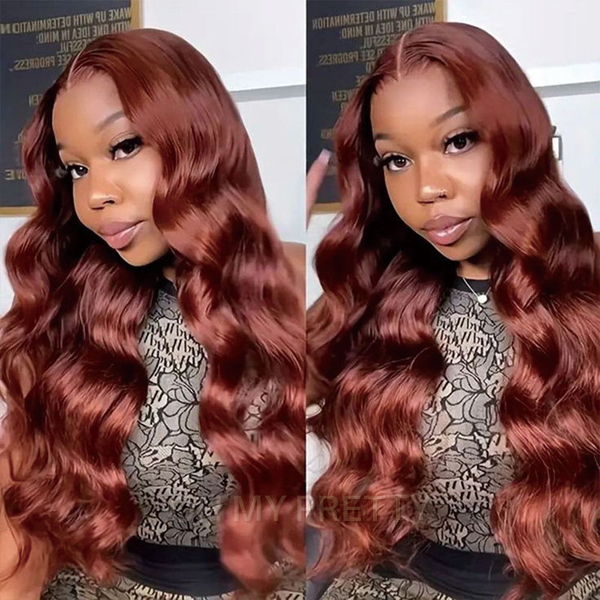 OhMyPretty Wear Go Glueless Reddish Brown Color Body Wave 6x4 Lace Wig With Pre-Plucked Realistic Hairline Pre-Cut Zig Zag Lace Mini Knots