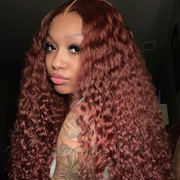 OhMyPretty Wear Go Glueless Reddish Brown Color Water Wave 6x4 Lace Wig With Pre-plucked Hairline