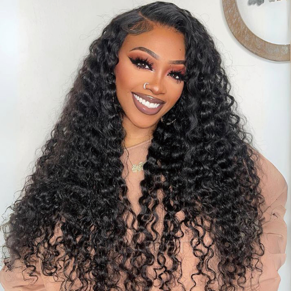OhMyPretty Deep Wave 13x4 HD Lace Front Wig Prebleached Knots With Pre-plucked Edges