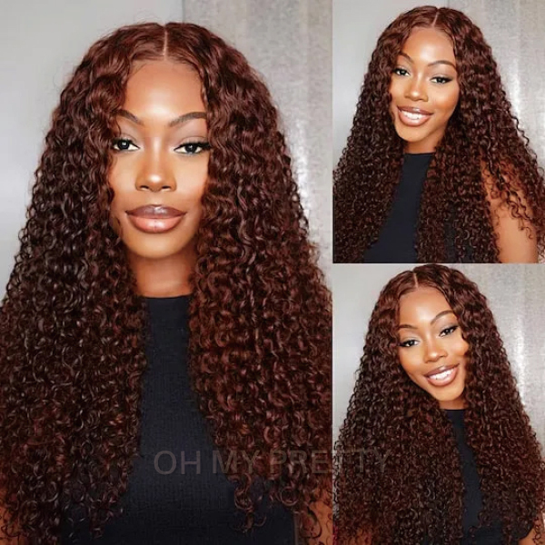 OhMyPretty Wear Go Glueless Reddish Brown Color Water Wave 6x4 Lace Wig With Pre-plucked Hairline
