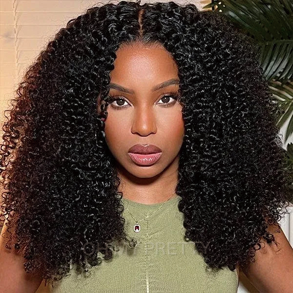 OhMyPretty Kinky Curly 13x4 HD Lace Front Wig Prebleached Knots With Pre-plucked Edges