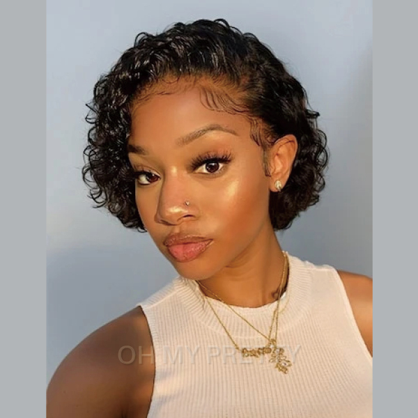 OhMyPretty Short Curly Pixie Cut Bob 13*4 Lace Frontal wig