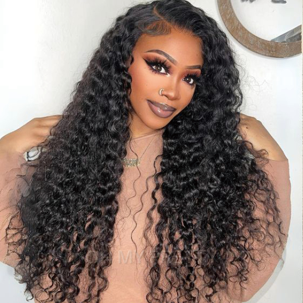 OhMyPretty Deep Wave 13x4 HD Lace Front Wig Prebleached Knots With Pre-plucked Edges