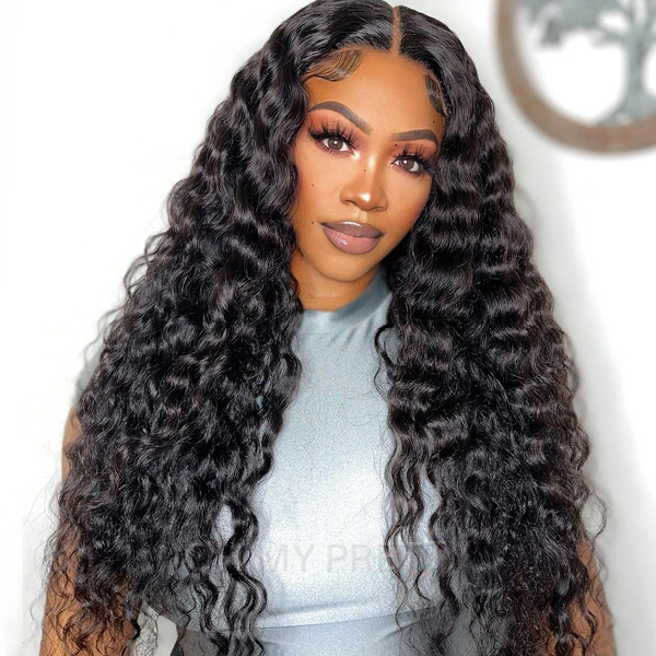OhMyPretty Wear Go Glueless Deep Wave 9x6 Lace Wig M Cap Pre-Bleached Mini Knots Pre-Plucked