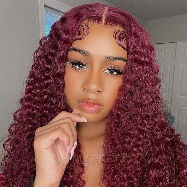 Wear Go Glueless 99J Color Water Wave 6x4 Lace Wig With Pre-plucked Hairline