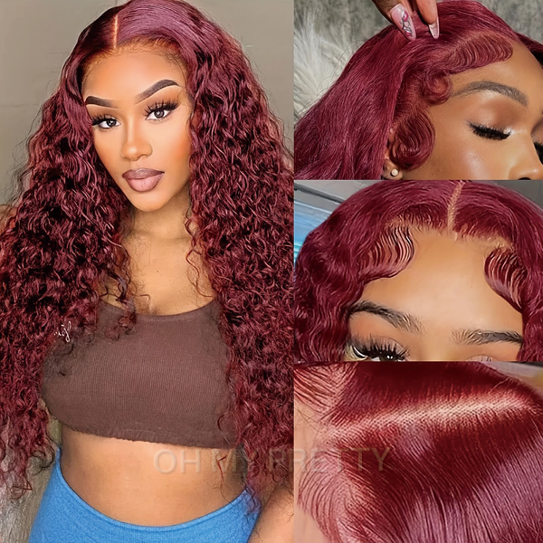 Wear Go Glueless 99J Color Water Wave 6x4 Lace Wig With Pre-plucked Hairline