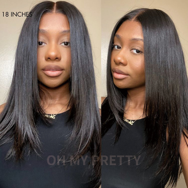 OhMyPretty Glueless Layered Cut Straight Wear Go 6x4 HD Lace Wigs Pre-Plucked Hairline Pre-Cut HD Lace Tiny Knots 100% Human Hair