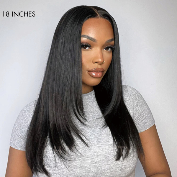 OhMyPretty Glueless Layered Cut Straight Wear Go 6x4 HD Lace Wigs Pre-Plucked Hairline Pre-Cut HD Lace Tiny Knots 100% Human Hair