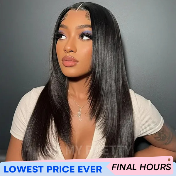 OhMyPretty Glueless Layered Cut Straight Wear Go 6x4 Lace Wigs Pre-Plucked Hairline Pre-Cut Lace Tiny Knots 100% Human Hair