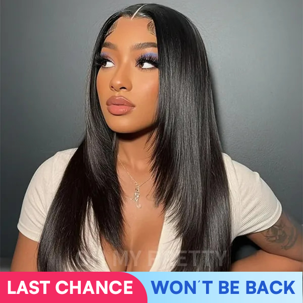 OhMyPretty Glueless Layered Cut Straight Wear Go 6x4 Lace Wigs Pre-Plucked Hairline Pre-Cut Lace Tiny Knots 100% Human Hair
