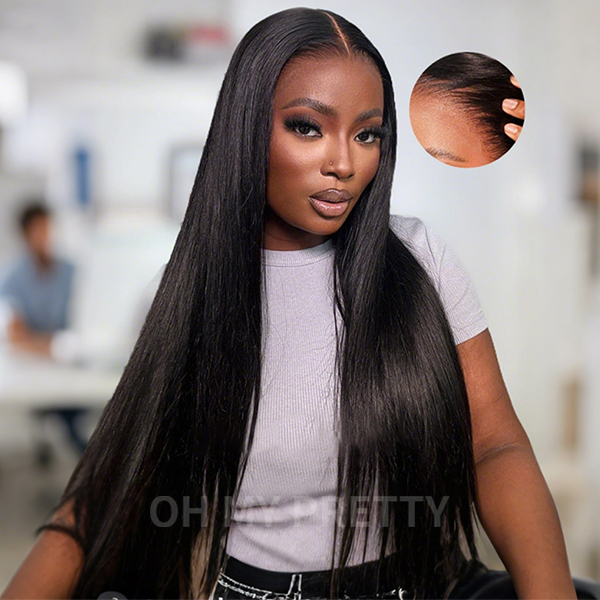 OhMyPretty Straight 13x4 HD Lace Front Wig Prebleached Knots With Pre-plucked Edges