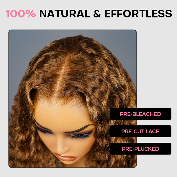 OhMyPretty Wear Go Glueless Highlight Brown Deep Wave 7x5 Lace Wig With Pre-plucked Hairline Secure 3D Dome Cap