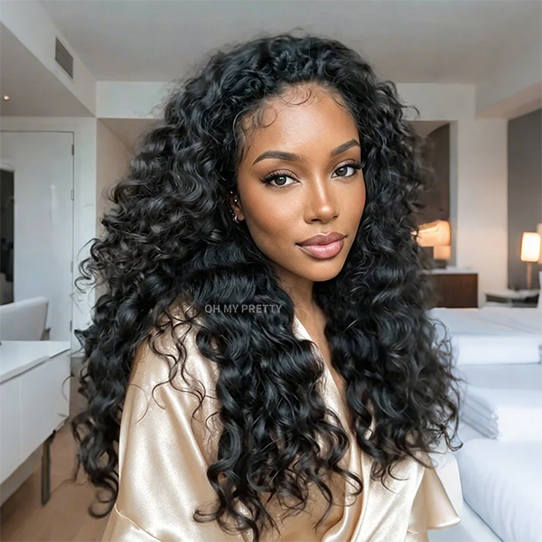 OhMyPretty Wear Go Half Wig 3 IN 1 Indian Curly Flip Over Wig Invisible Hairline Draw-strings For Beginner
