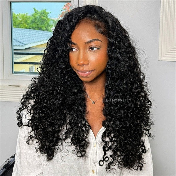 OhMyPretty Wear Go Half Wig 3 IN 1 Indian Curly Flip Over Wig Invisible Hairline Draw-strings For Beginner