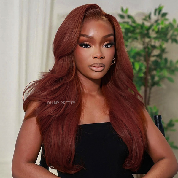24Inch Face-Framing Layers Reddish Brown Color Wear Go Upgraded Body Wave Glueless 7x5 Lace Wig With Pre-plucked Hairline Flash Sale