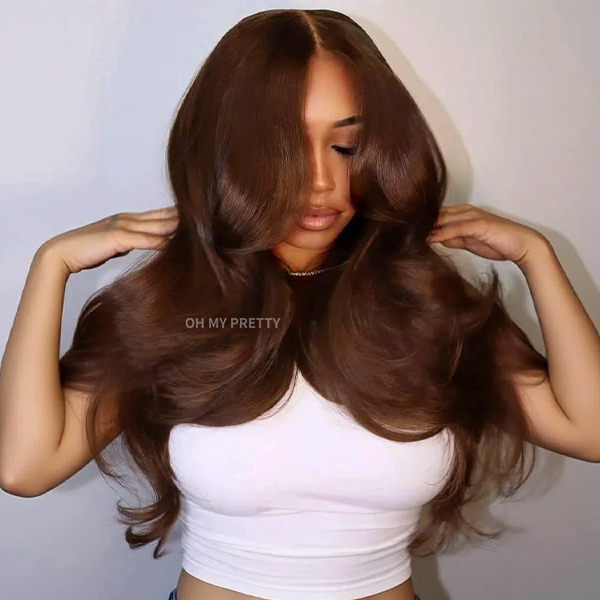22Inch Face-Framing Layers #4 Dark Brown Colored Body Wave Wear Go Wig 9x6 Lace Closure 180% Glueless Color Wig Flash Sale