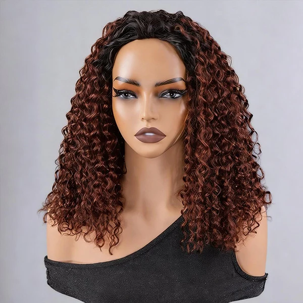 Ombre Reddish Brown Half Wig Water Wave Wear Go Half Wig Fall Color Wig Flash Sale