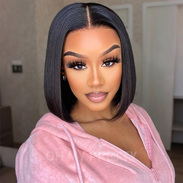 OhMyPretty Wear Go Straight Bob 7x5 Lace Glueless Short Wig 100% Human Hair Beginner Friendly