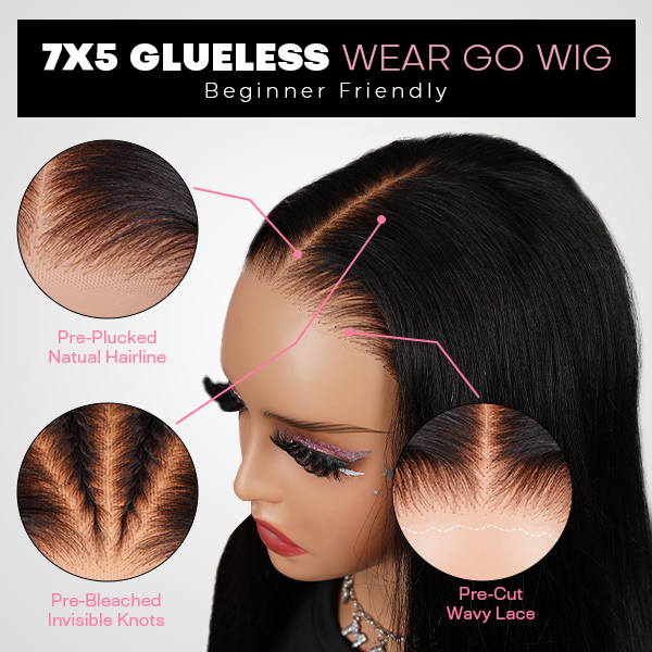 OhMyPretty Glueless Layered Cut Straight Wear Go 6x4 Lace Wigs Pre-Plucked Hairline Pre-Cut Lace Tiny Knots 100% Human Hair