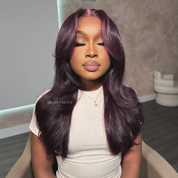 Blackcurrant Brunette 7x5 Lace Wear Go Glueless Layered Straight Human Hair Wig Dark Burgundy