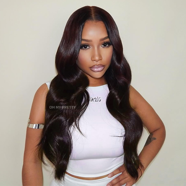 Blackcurrant Brunette 7x5 Lace Wear Go Glueless Layered Straight Human Hair Wig Dark Burgundy
