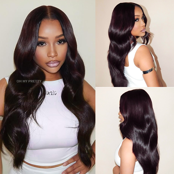 Blackcurrant Brunette 7x5 Lace Wear Go Glueless Layered Straight Human Hair Wig Dark Burgundy