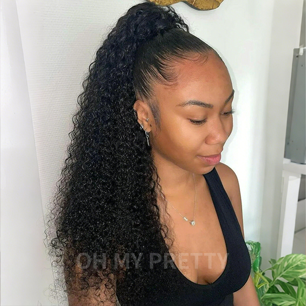 OhMyPretty Water Wave Drawstring Ponytail With InvisiFit Strap 100% Human Hair Extension