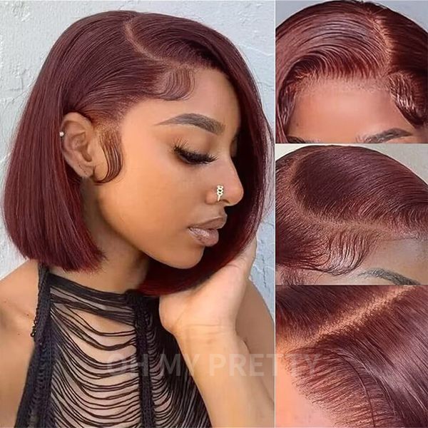 OhMyPretty Reddish Brown Color Wear Go Glueless  Straight 6x4 Lace Bob Wig With Pre-plucked Hairline Pre-Cut Lace