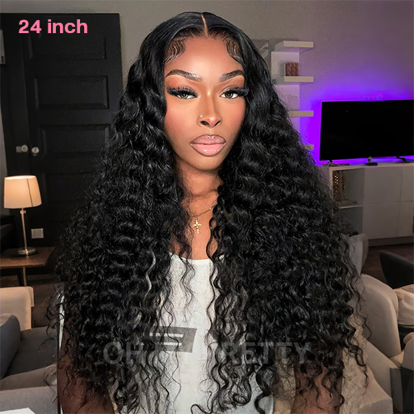 OhMyPretty Deep Wave 13x4 HD Lace Front Wig Prebleached Knots With Pre-plucked Edges