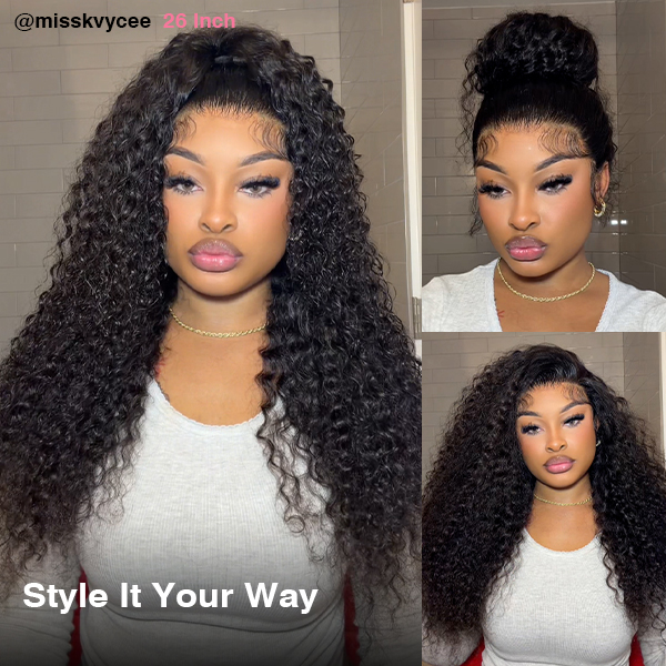 OMpretty 360 Water Wave Invisi Draw Strings Wear Go Glueless Pre-Bleached And Pre-Cut Lace Human Hair Wig