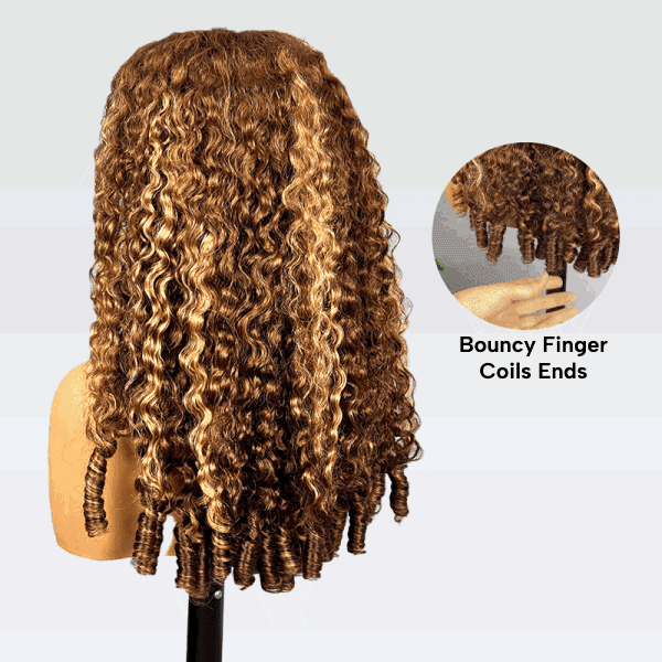 9x6 Burmese Curly Highlight Brown 4/27 Color M-cap Wear Go Glueless Wig Elastic Drawstring