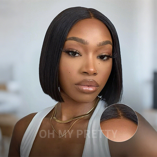 OhMyPretty Wear Go Straight Bob 7x5 Lace Glueless Short Wig 100% Human Hair Beginner Friendly