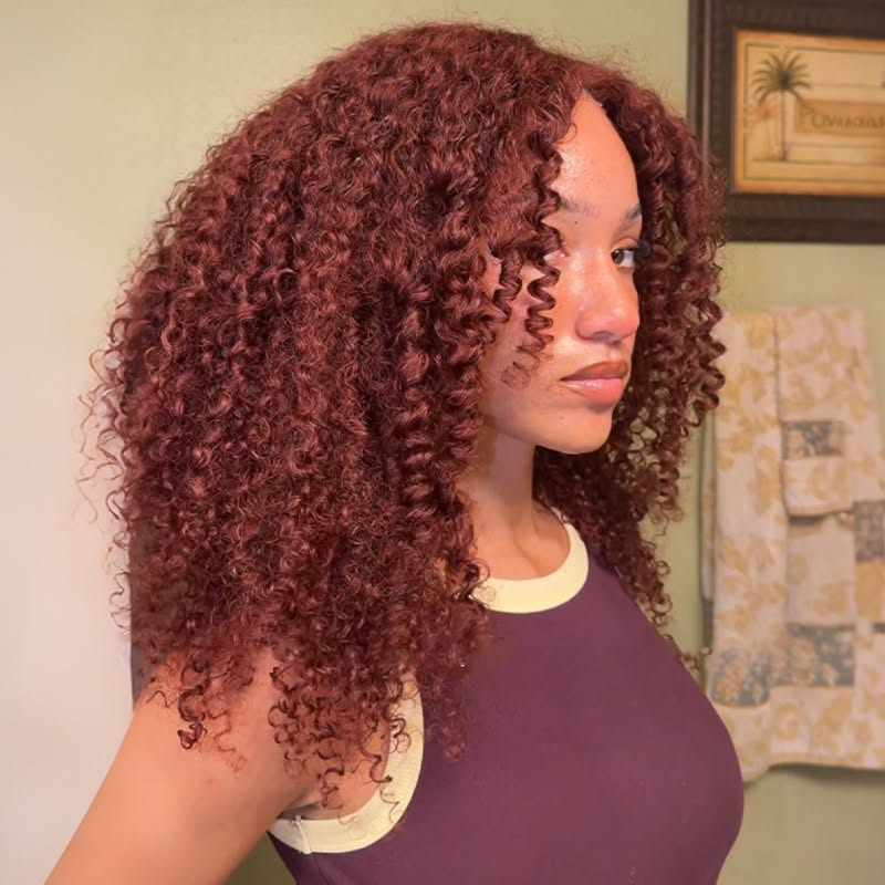 14Inch Wear Go Glueless Reddish Brown Color Kinky Curly 7x5 Lace Wig With Pre-plucked Hairline Flash Sale