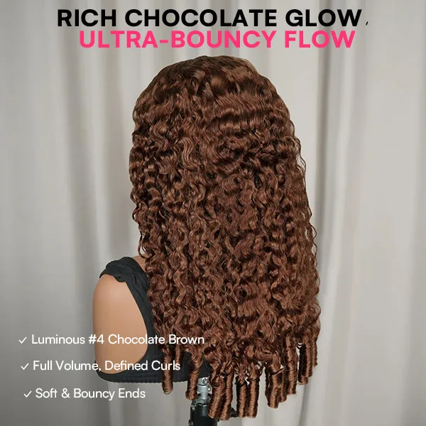 New In Luxury Wear Go 13x6 Chocolate Brown Burmese Curly Glueless Wig HD Lace Front Wig With Invisi Draw-strings