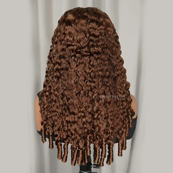 New In Luxury Wear Go 13x6 Chocolate Brown Burmese Curly Glueless Wig HD Lace Front Wig With Invisi Draw-strings